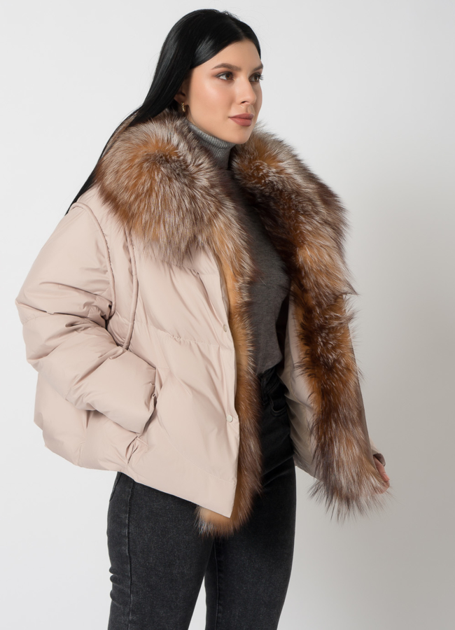 Куртка - пуховик бежевого цвета модель № 2265 универмаг малина