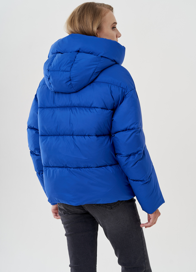Женская куртка с капюшоном синего цвета  модель № 82039 универмаг малина