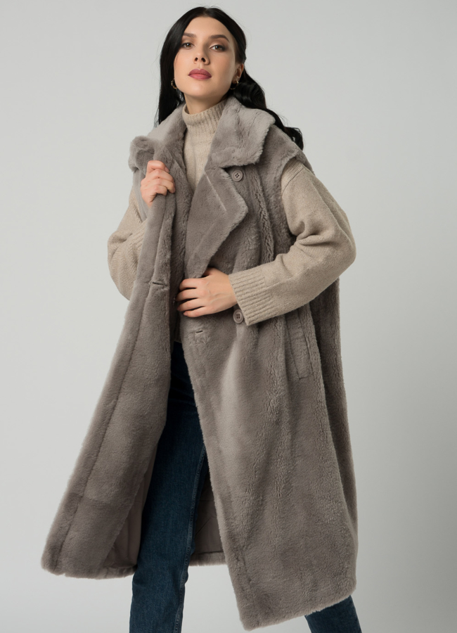Пальто трансформер из эко меха серого цвета модель № 21551 универмаг малина
