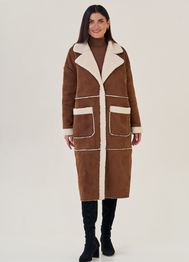 Длинная женская дубленка из искусственного меха модель № 23198 в рассрочку