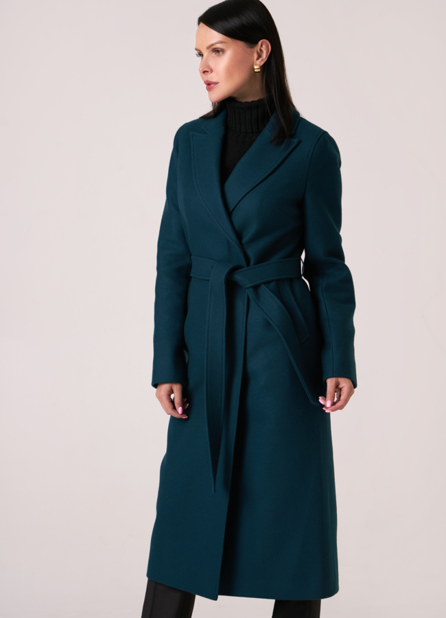 Длинное пальто с поясом модель № 060 меха малина