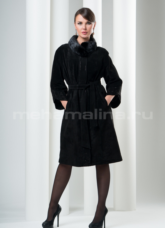 Замшевый плащ черного цвета модель № K-172 в рассрочку