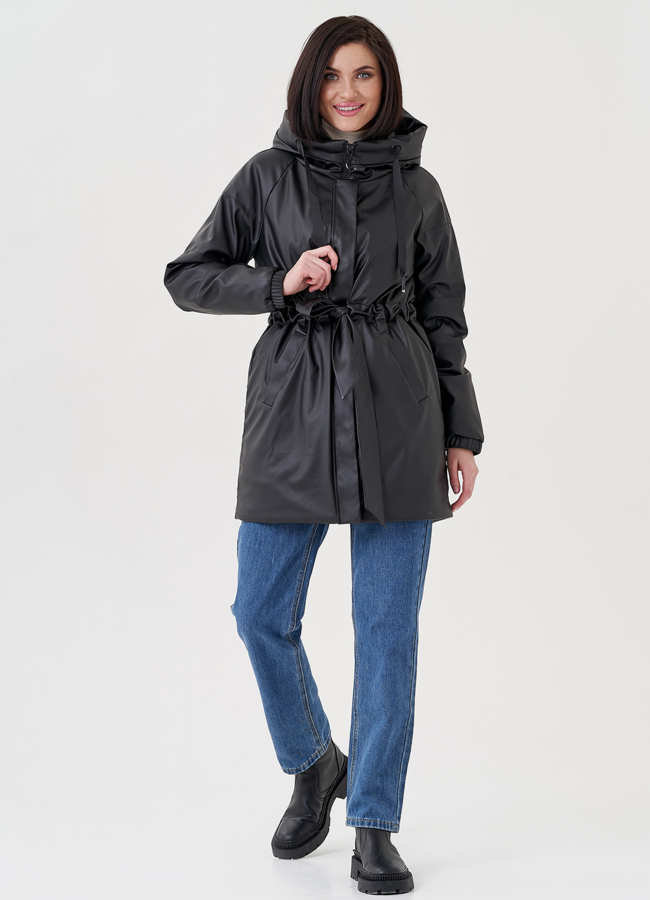 фото Женский плащ из эко кожи на утеплении модель № 397