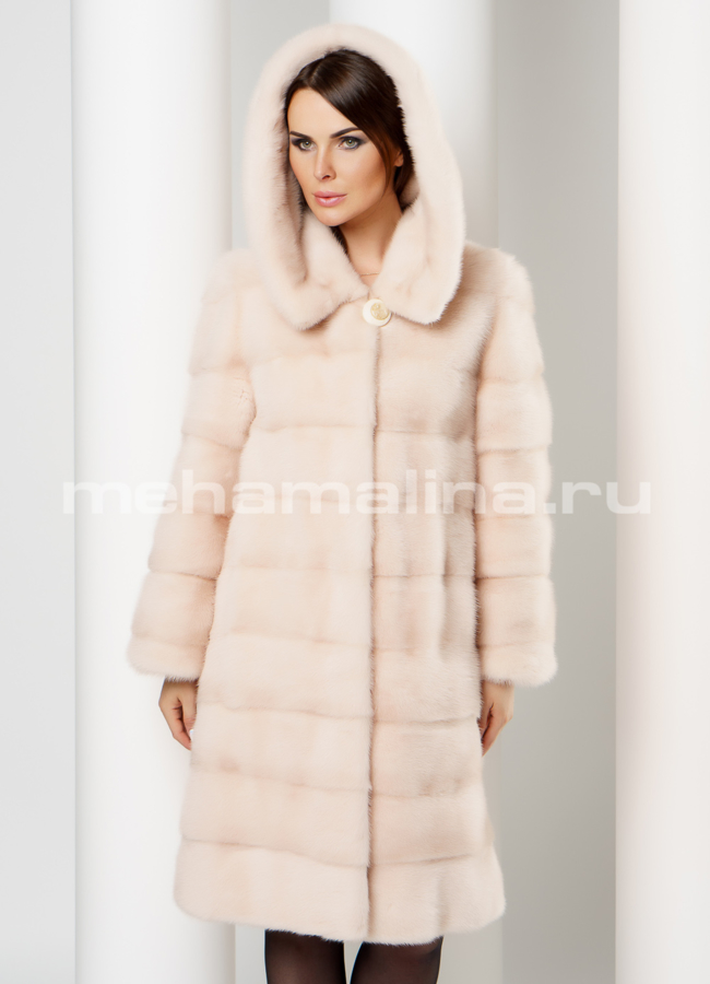 Светлая норковая шуба модель № S-624 меха малина