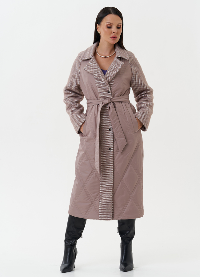 Женское утепленное пальто с английским воротником модель № 27153 меха малина