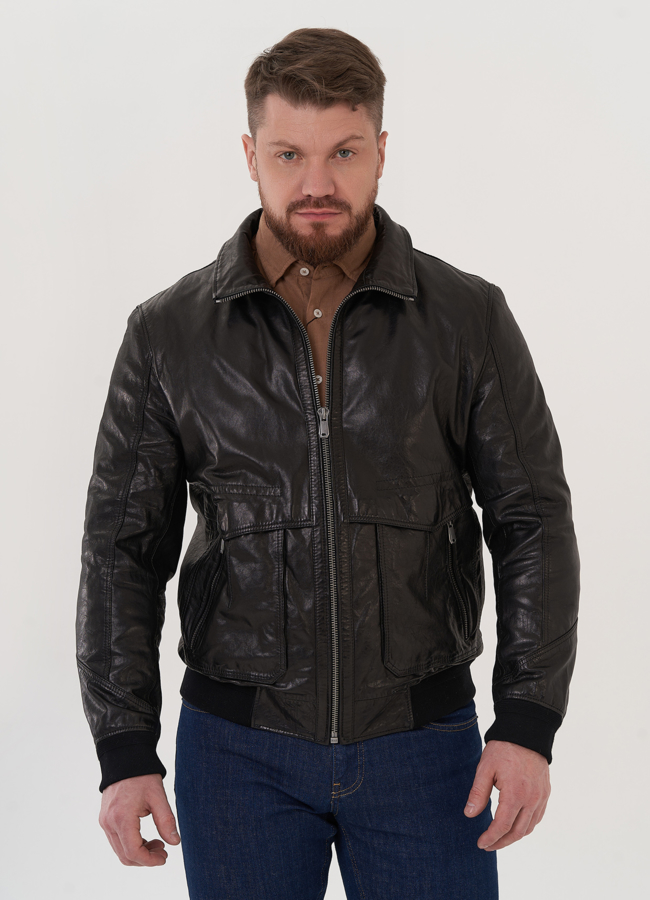 фото Мужской бомбер из натуральной кожи модель № W2265