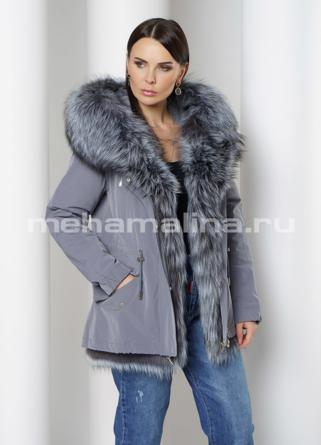 Укороченная парка с капюшоном отделка чернобурка  модель № 17018 универмаг малина