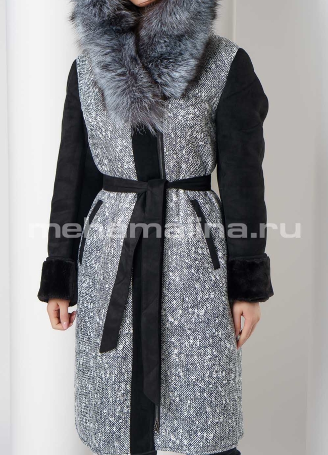 Дубленка из эко меха с капюшоном  модель № 1607 универмаг малина