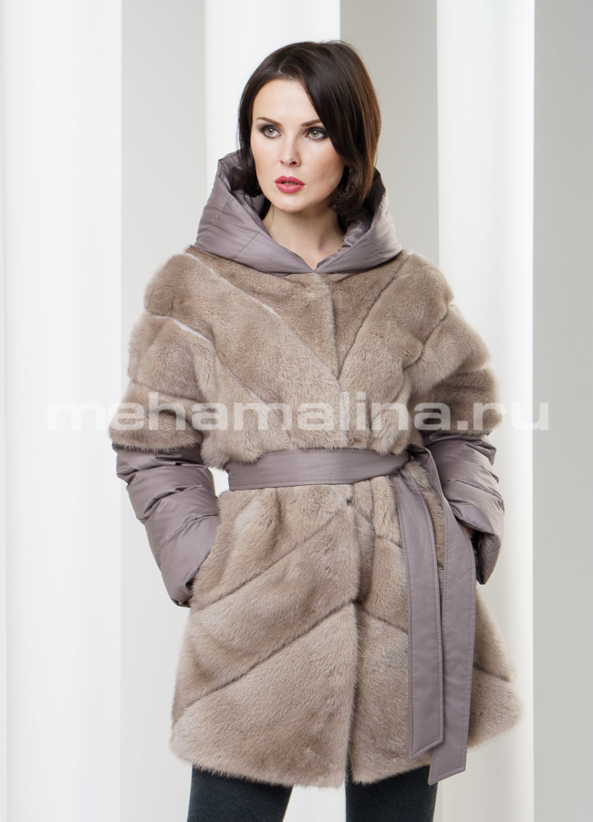 Шуба/жакет из норки комбинированая модель № S-190 меха малина