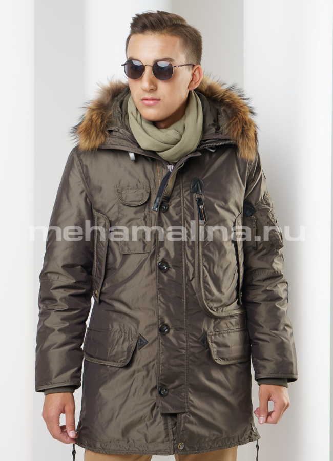 Пуховик мужской параджамперс модель № KM-10 меха малина
