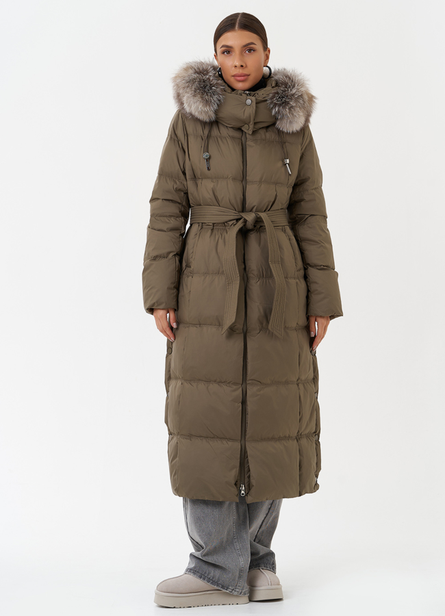 Пуховик с мехом песца модель № 28497 меха малина