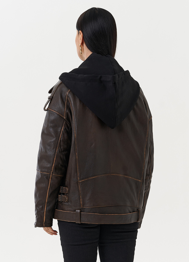 Куртка из натуральной кожи под винтаж модель № 28117 универмаг малина