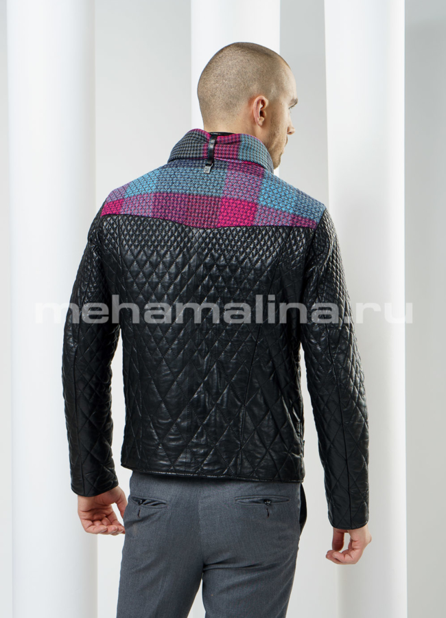 Куртка кожаная с вшитым шарфом модель № KP-78 универмаг малина