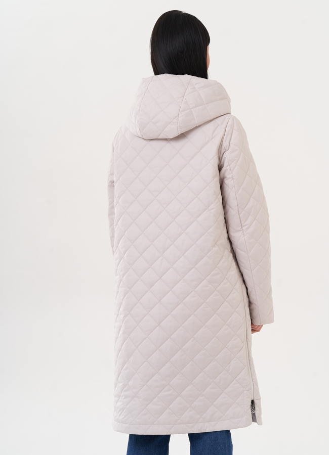 Стеганый пуховик с капюшоном бежевого цвета модель № 24427 универмаг малина