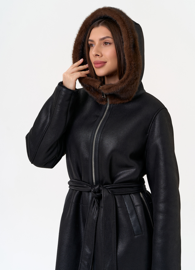 Женская дубленка из эко замши с поясом модель № 31432 универмаг малина Женская дубленка из эко замши с поясом модель № 31432 универмаг малина