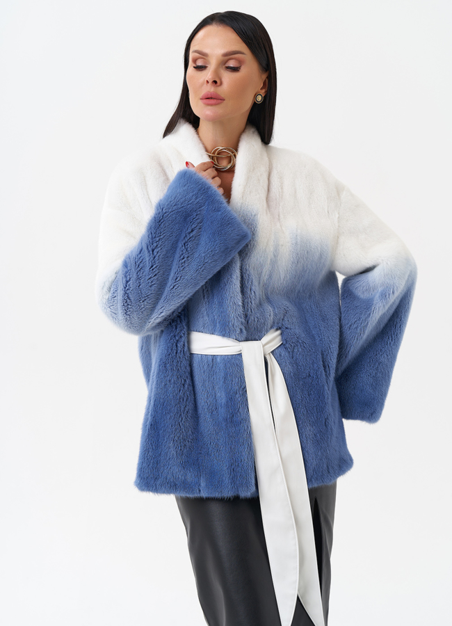 Женская шуба из меха норки с градиентом модель № 28092 меха малина