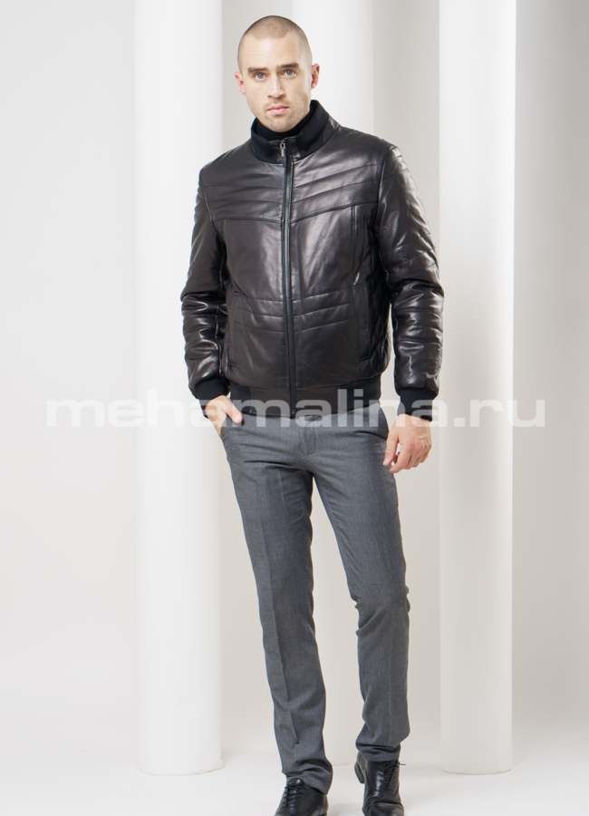 Кожаная куртка на молнии модель № KP-113 в рассрочку