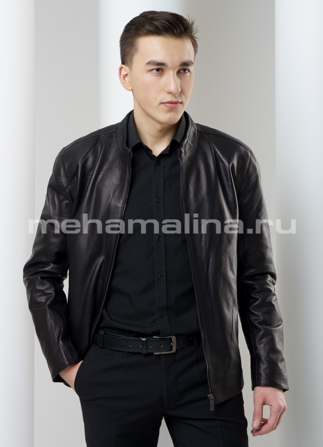 Кожаная куртка модель № KP-178 меха малина