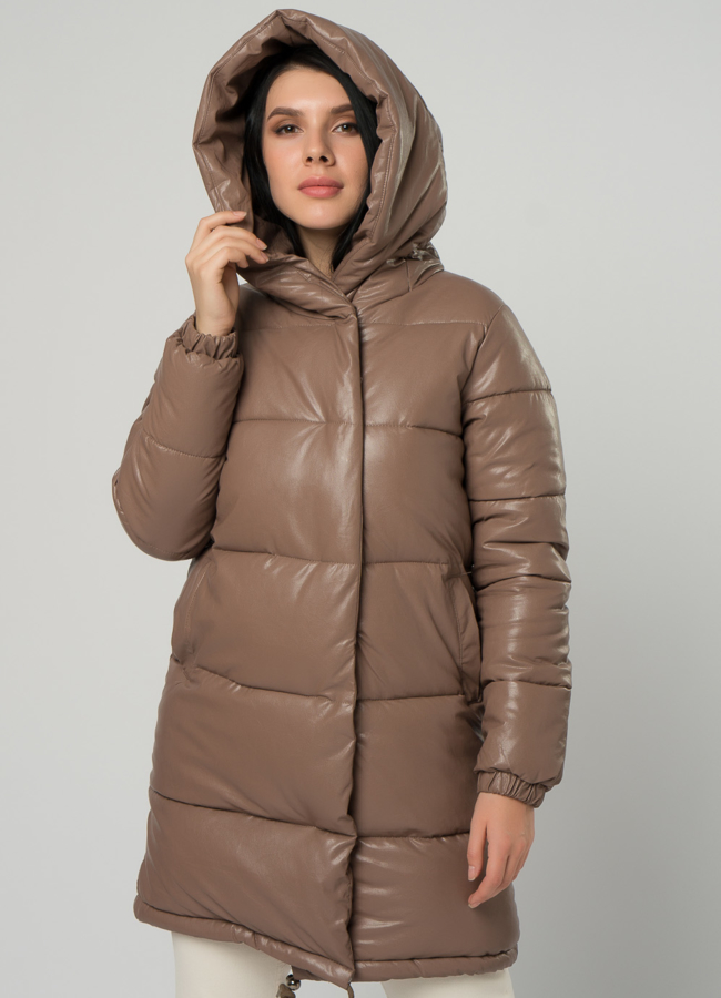 Пуховик из эко кожи модель № 75374/1 универмаг малина