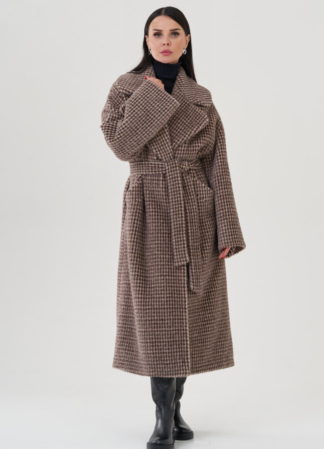 фото Пальто коричневого цвета с английским воротником модель № 24882