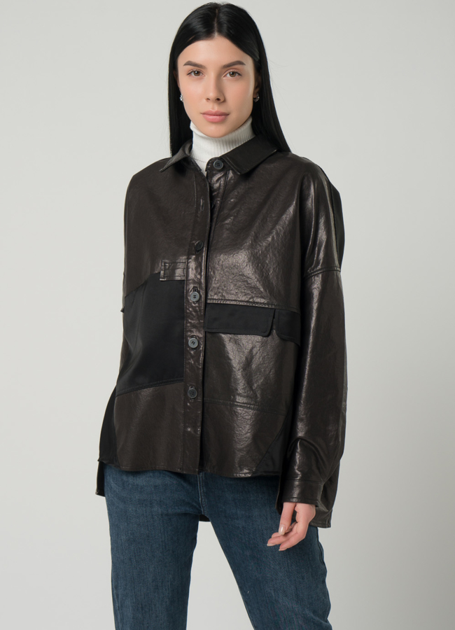 Женская куртка-рубашка из натуральной кожи  модель № 22337 универмаг малина