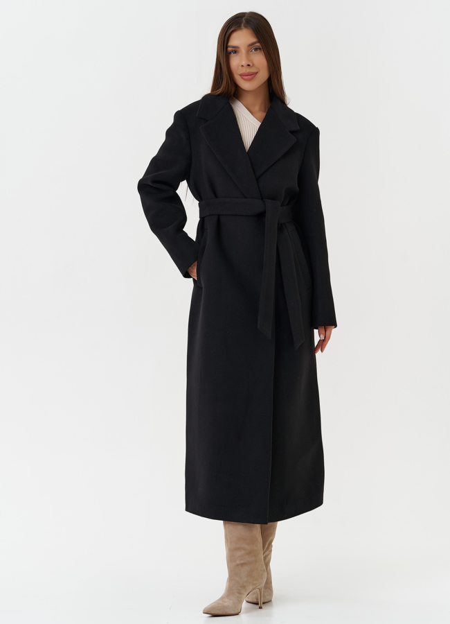 фото Женское длинное пальто с английским воротником модель № 28088