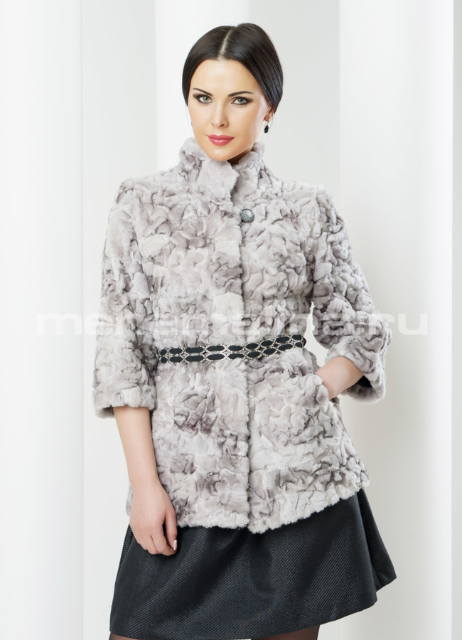 Шуба из мутона модель № S-374 меха малина