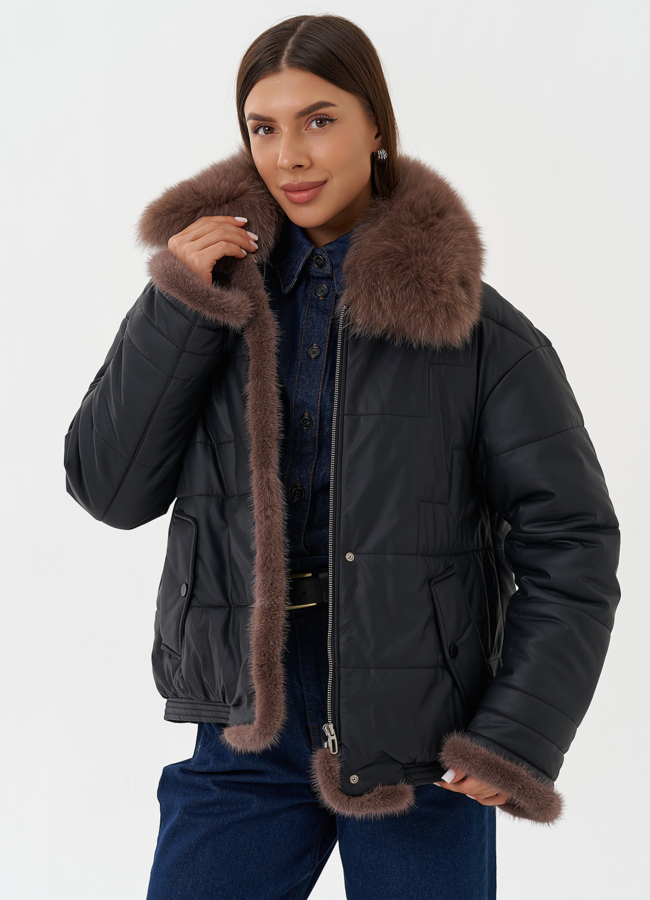 Утепленная куртка из эко кожи с натуральным мехом модель № 27726 универмаг малина