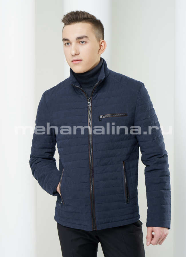 Мужская куртка строченая  модель № KP-119 меха малина