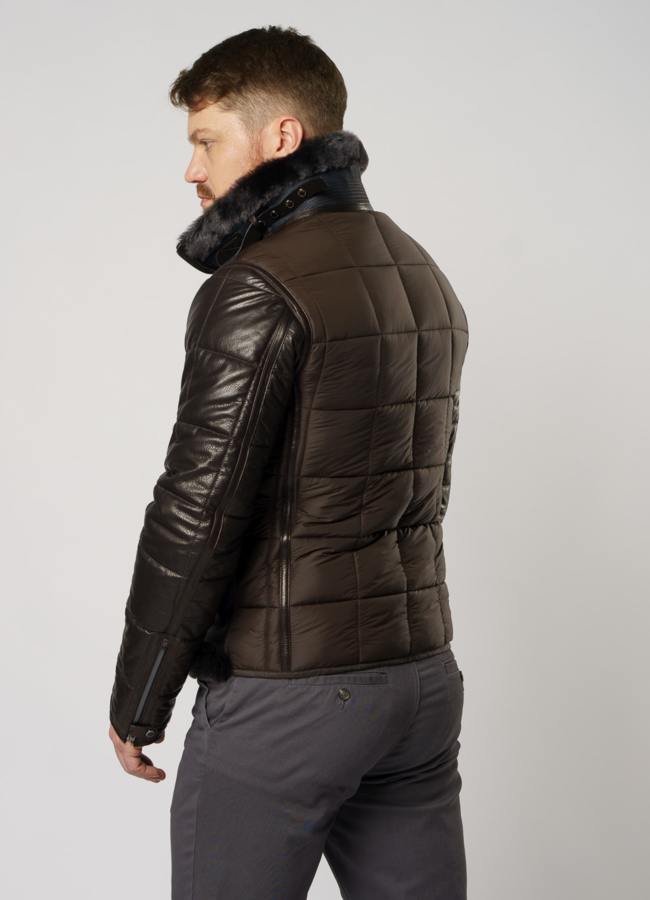 Мужская дубленка на молнии с воротником стойка модель № DM-134 в кредит