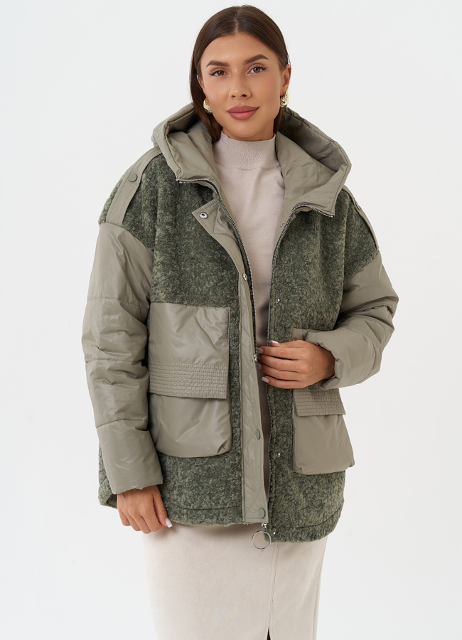 Комбинированная куртка с капюшоном модель № 28105 универмаг малина