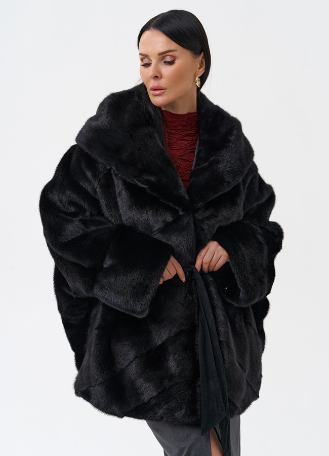 Шуба с капюшоном и норки модель № 28798 меха малина