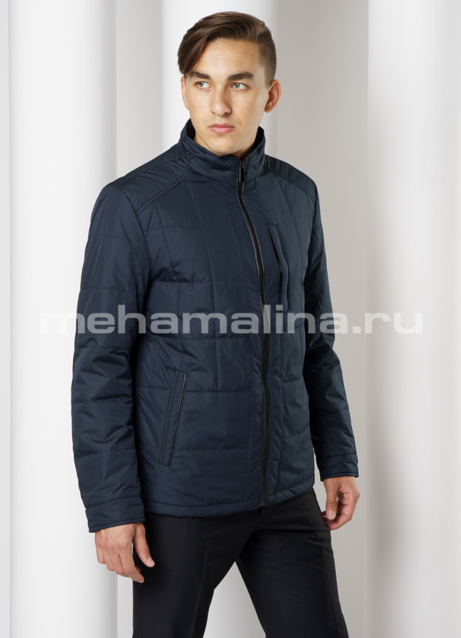 Мужская куртка с воротником стойка, на молнии модель № 1810 меха малина