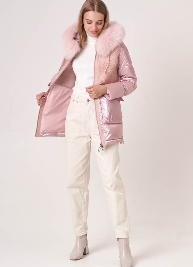 фото Комбинированный пуховик с шерстью модель № 91228