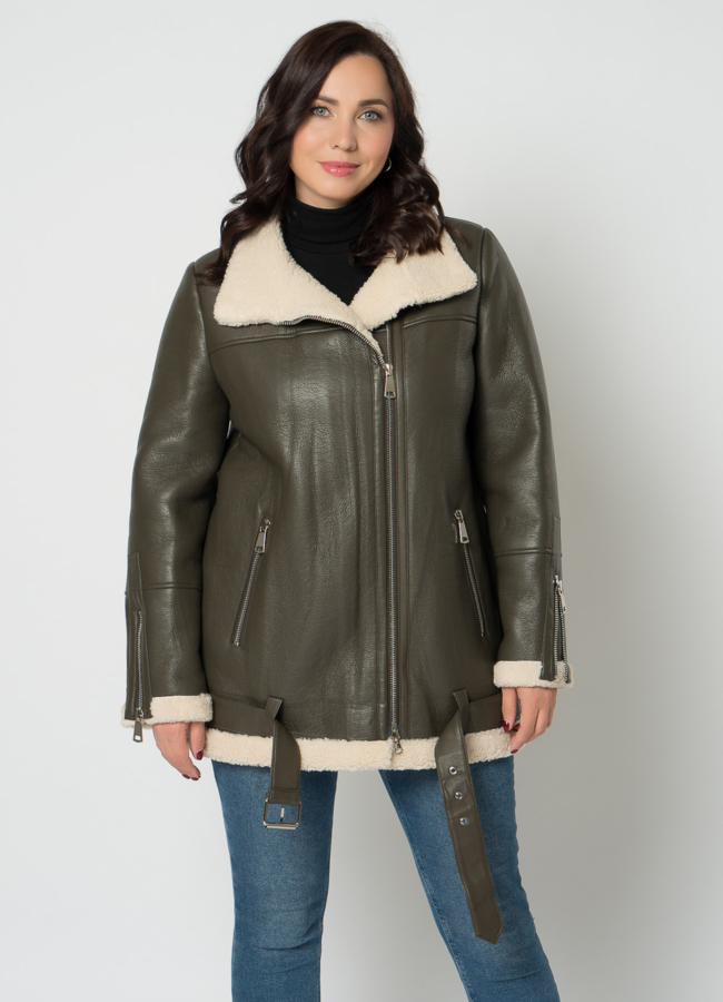 Дубленка пилот из эко кожи модель № 18999 меха малина