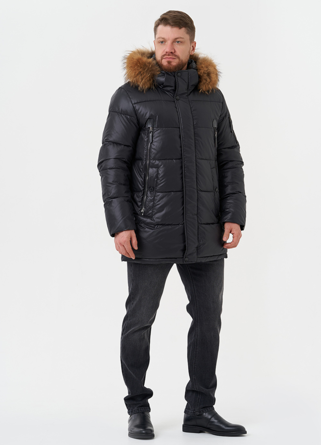 Пуховик с отделкой из меха енота модель № 28823 в рассрочку