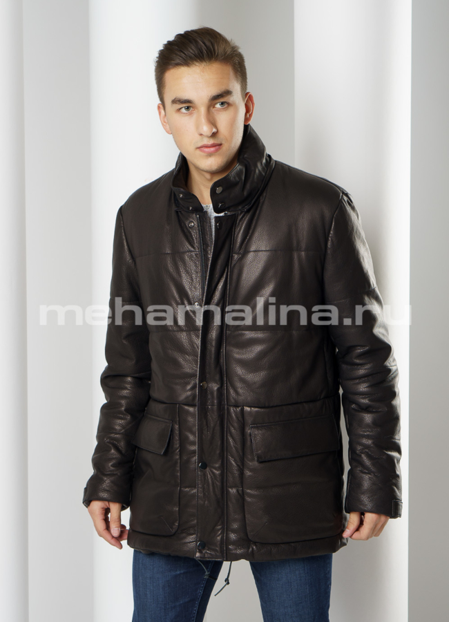 Пуховик Perre из натуральной кожи  модель № ПМ-93 универмаг малина