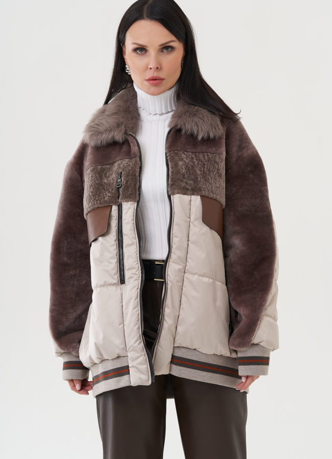 Женский пуховик бежевого цвета модель № 25291 универмаг малина