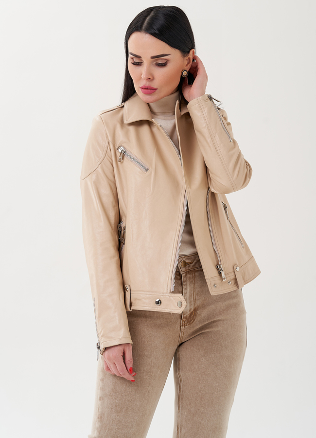 Светлая куртка из натуральной кожи модель № 20867 в рассрочку Светлая куртка из натуральной кожи модель № 20867 в рассрочку