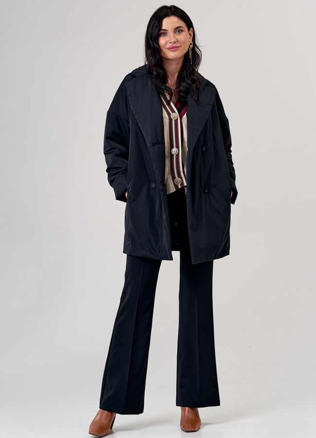 Полупальто черного цвета с английским воротником модель № 21159 универмаг малина