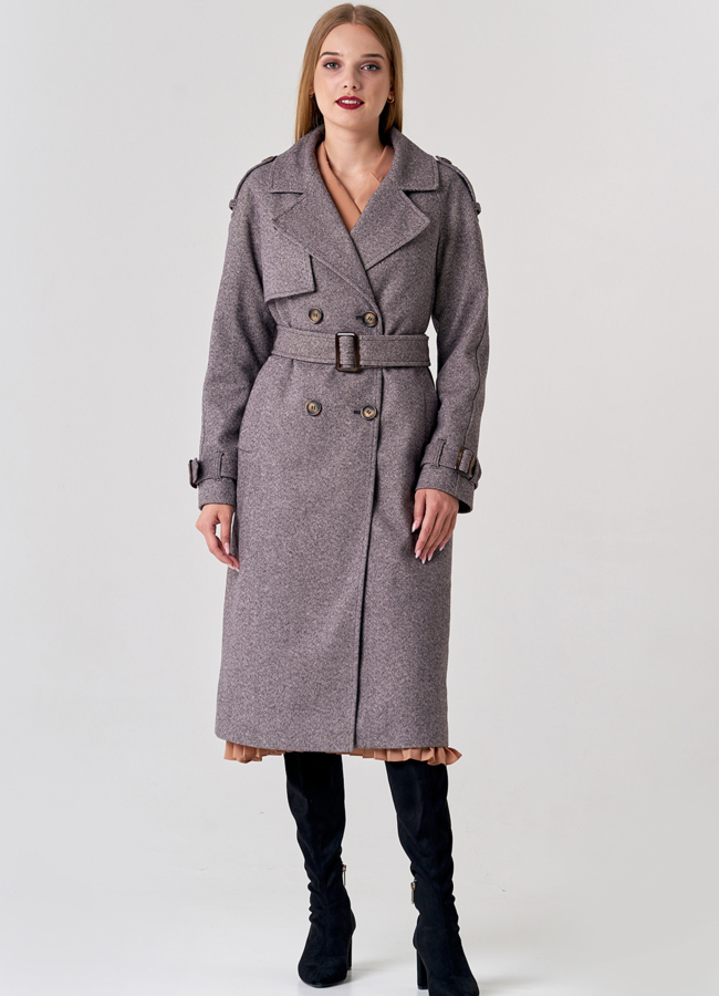 Женское двубортное пальто с отделкой из песца модель № 21639 универмаг малина