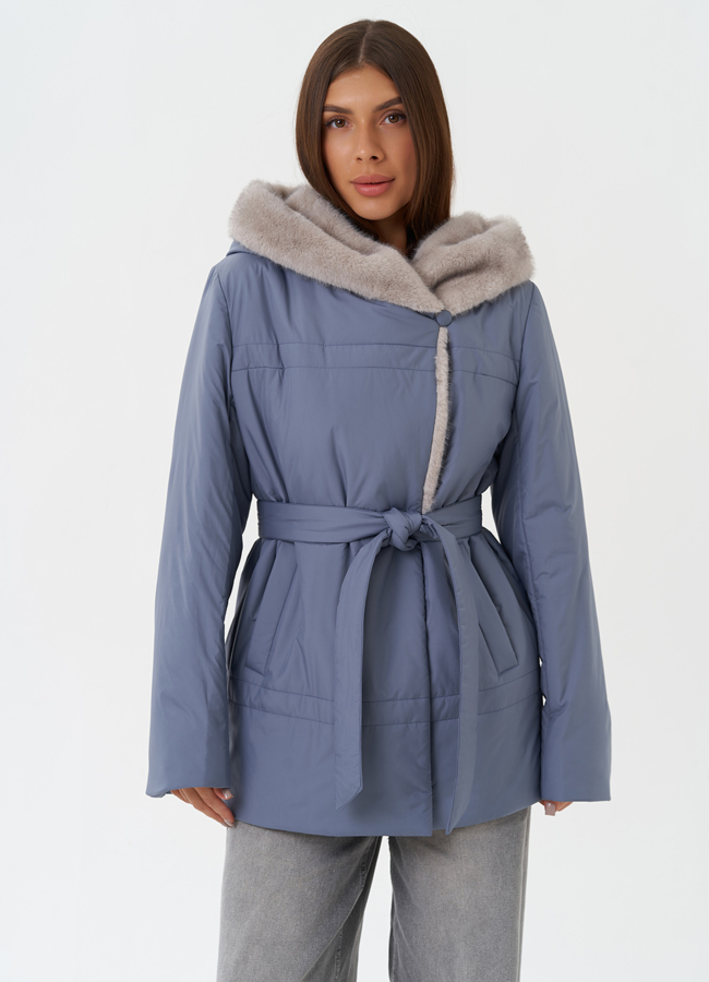Куртка с капюшоном из эко меха модель № 28837 в кредит