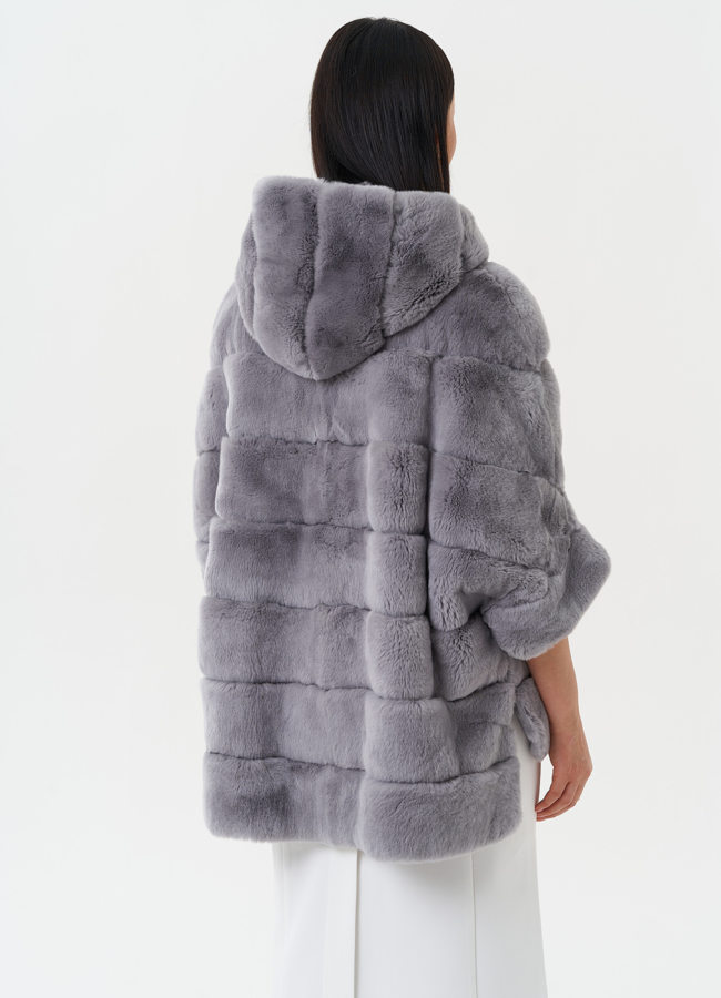 Шуба из меха кролика с капюшоном модель № 26147 универмаг малина