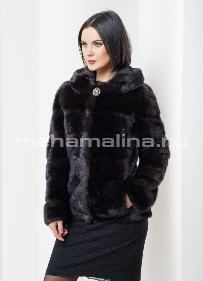 Шуба норка, укороченная, махагон модель № S-350 меха малина