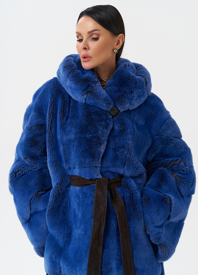 Шуба из меха кролика с капюшоном модель № 28898 универмаг малина