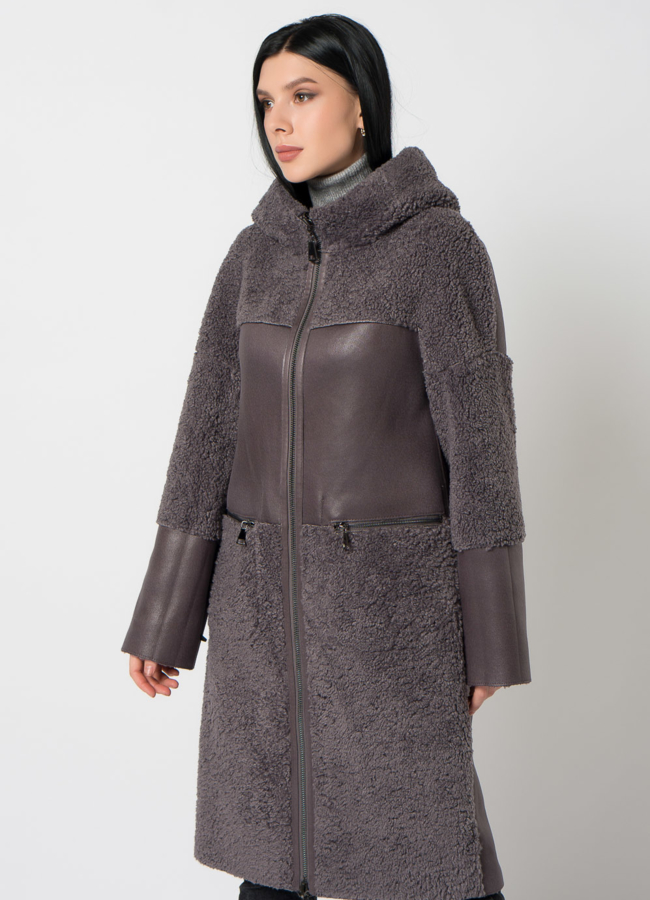 Дубленка из эко кожи комбинированная модель № 9762-1 универмаг малина