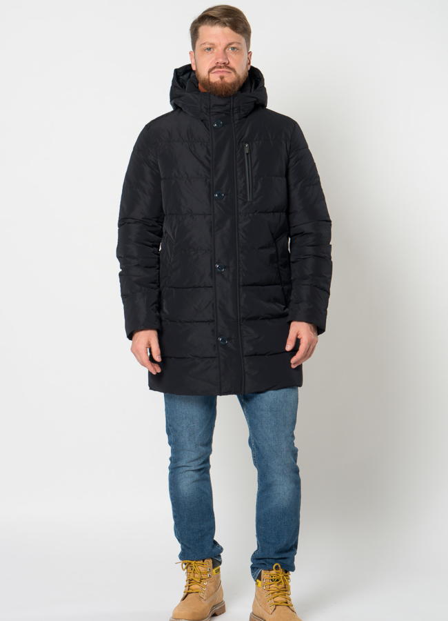 фото Пуховик мужской в синем цвете с капюшоном модель № 21568