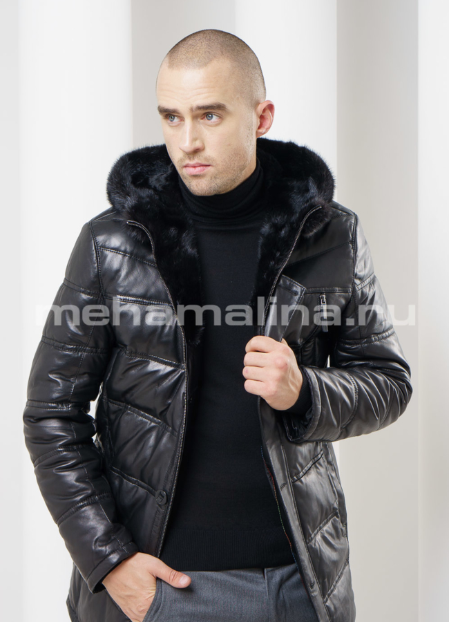 Кожаный пуховик модель № ПМ-56 в кредит
