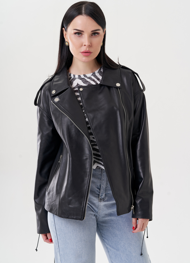 Женская куртка косуха из натуральной кожи  модель № 24401 универмаг малина