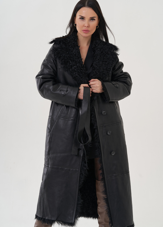 Женская дубленка с английским воротником  модель № 26047 в кредит